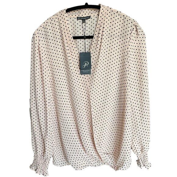 NWT ADRIANNA PAPELL Coral Blouse Cross Over Bouffant Sleeve Women's Large, FLAWS - Picture 1 of 16